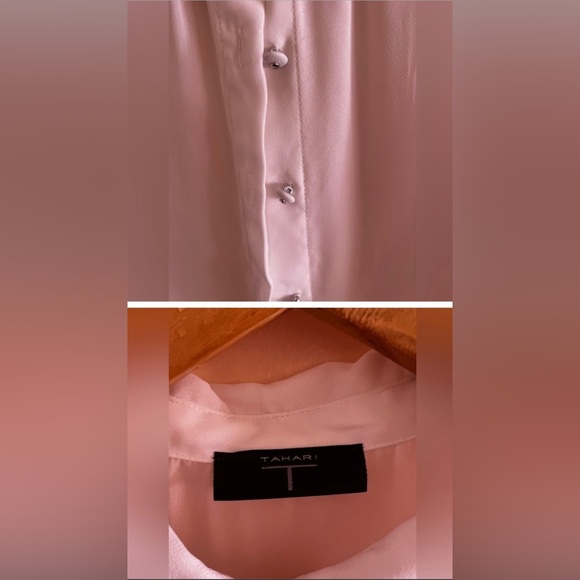 TAHARI  Womens Ivory White And Metal Button-Up High/Low Tunic dress Blouse Sz M - Picture 6 of 14